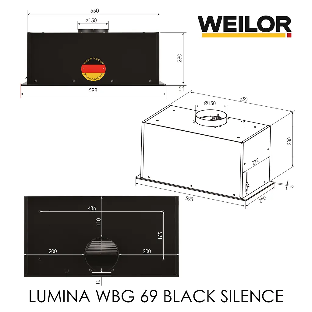 Витяжка повновбудована WEILOR LUMINA WBG 69 BLACK SILENCE - фото 18