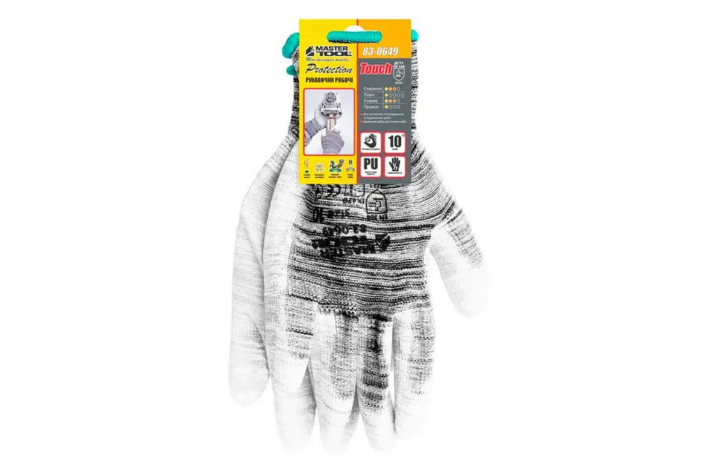 Рукавички робочі захисні Mastertool поліуретанова меланж 10" (в упаковці 6 шт.) - фото 2
