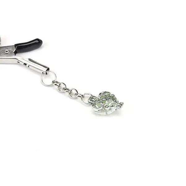 Затискачі для сосків із сердечком Liebe Seele Glow-in-dark Nipple Clamps Green, світяться в темряві - фото 2