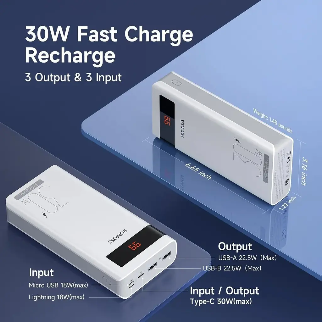 Павербанк Romoss 30000 mAh 30W Sense 8PS Pro білий (PHP30-892-1133H)  - фото 5
