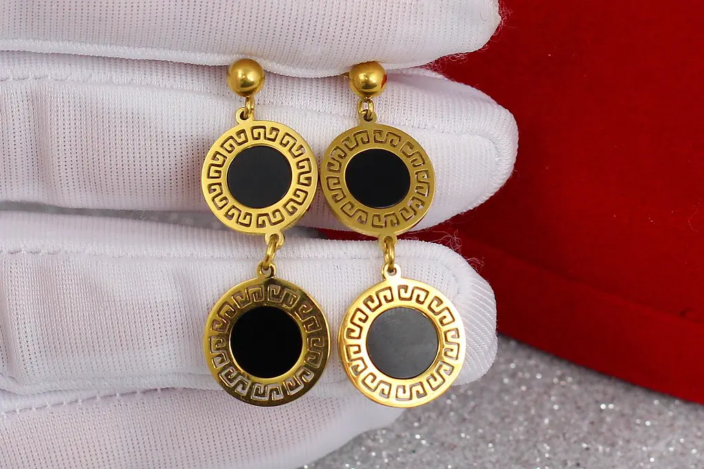 Сережки гвоздики Xuping Jewelry два кола з чорною серединкою 3.5 см лимонні - фото 2