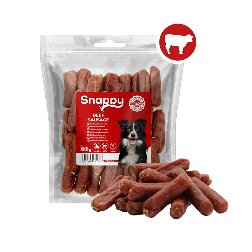 Ласощі для собак SNAPPY DOG SNACKS SAUSAGES Сосиски з яловичини, 500 г - фото 2