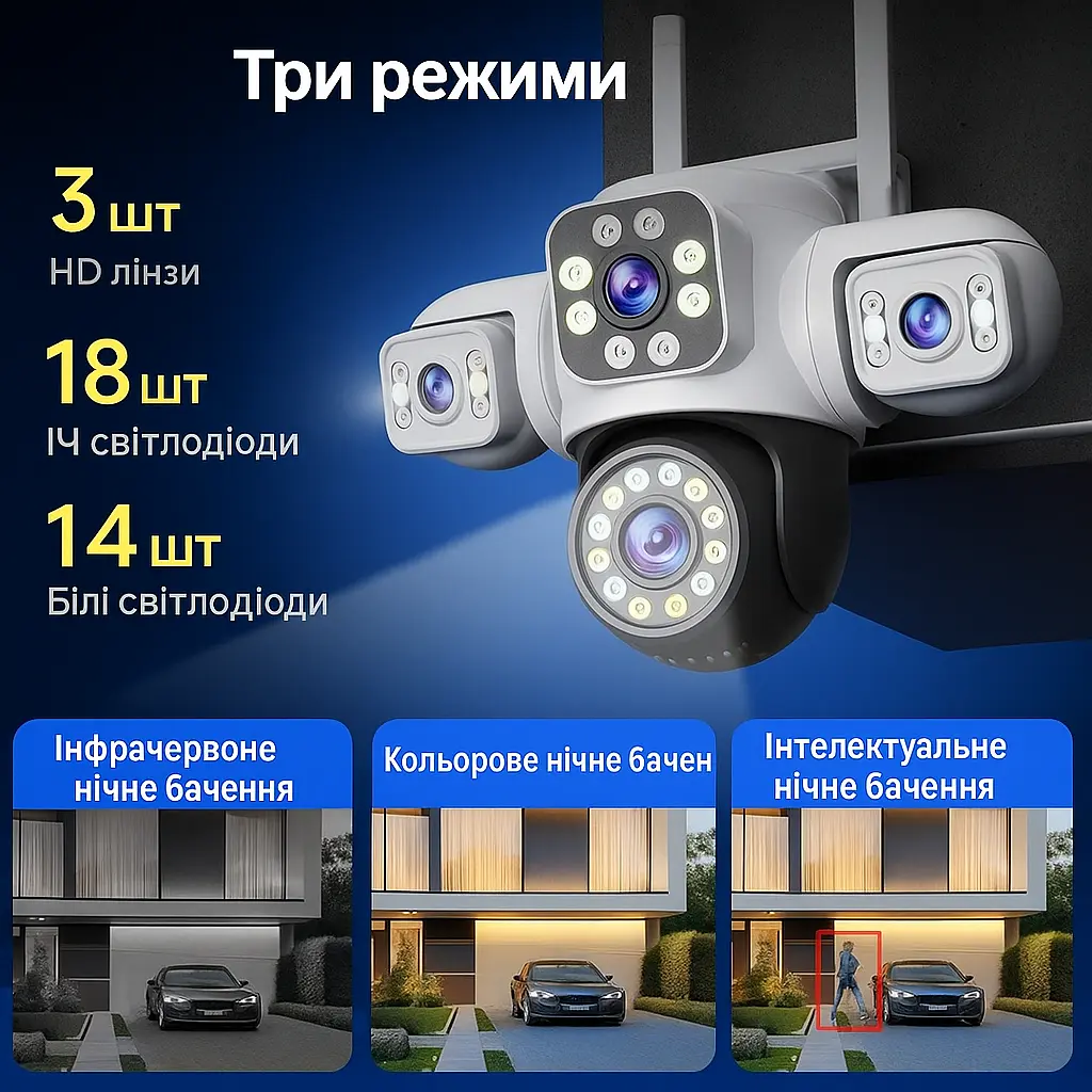 Вулична WiFi IPкамера Yoosee24-6K  12Мп  біло-чорна 3 незалежних об'єктиви поворотні - фото 8