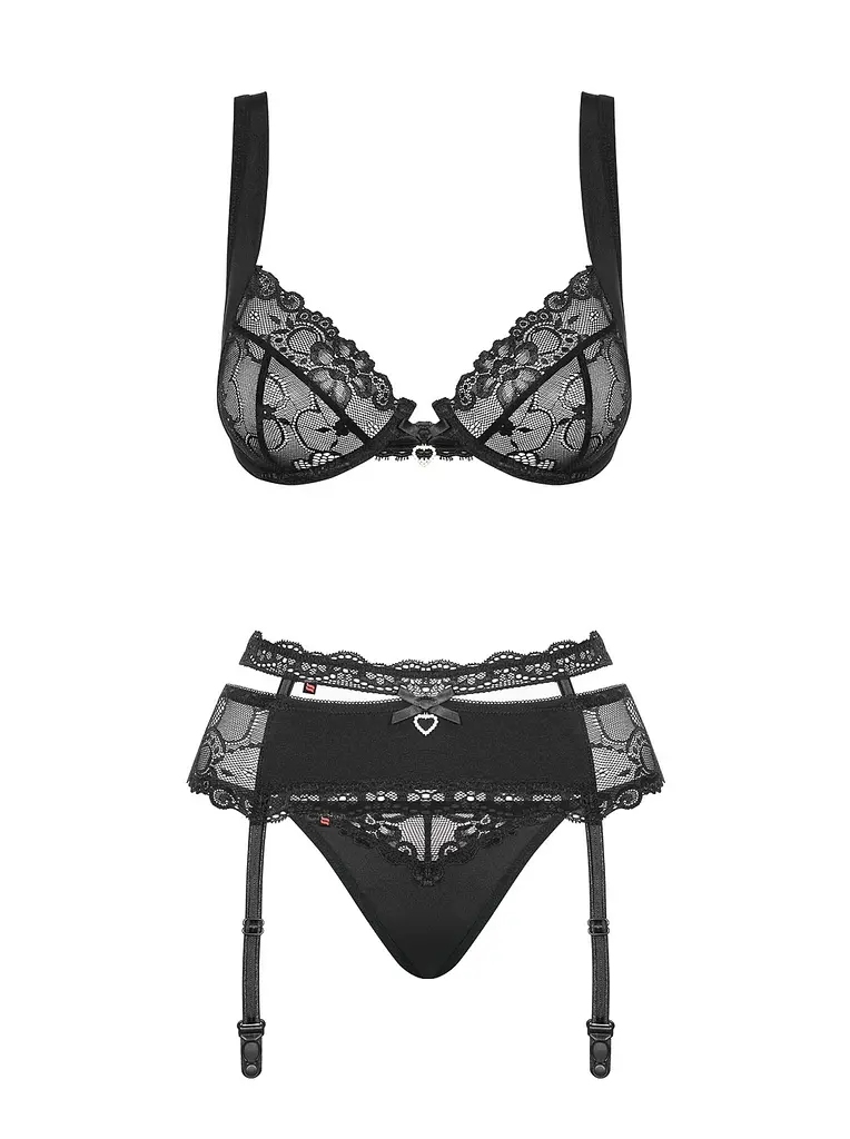 Комплект білизни Obsessive Heartina L/XL чорний - фото 5