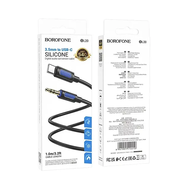 Аудіокабель BOROFONE BL20 True sound silicone digital audio conversion cable Type-C Black - фото 2