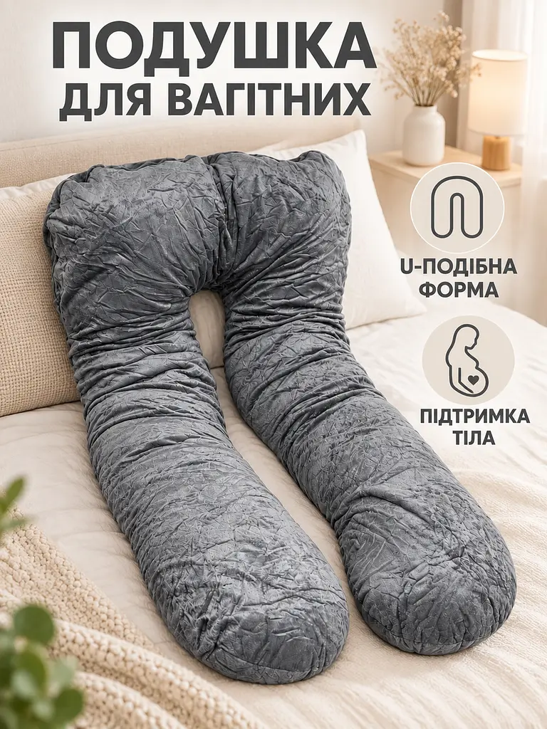 Подушка для вагітних U-подібна для сну, відпочинку та годування 80х120 см (49676387) - фото 2