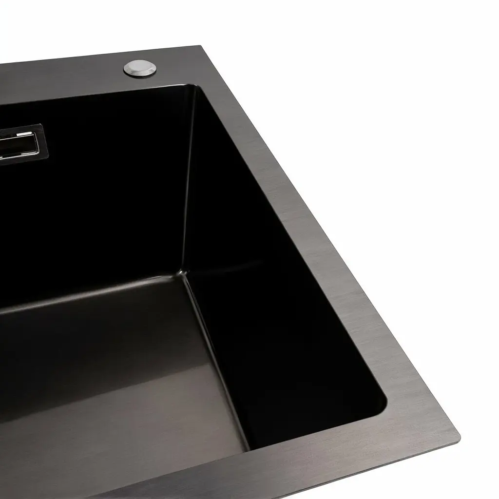 Кухонна мийка Platinum Handmade 65x45 (650x450x230 мм) PVD чорна HSB, Чорний - фото 4