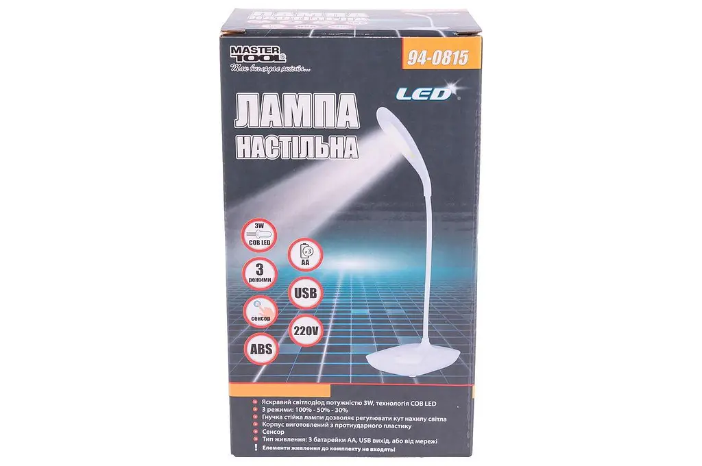 Лампа настільна LED гнучка стійка USB та батарейки Mastertool 94-0815 3Вт x 3 режими - фото 5