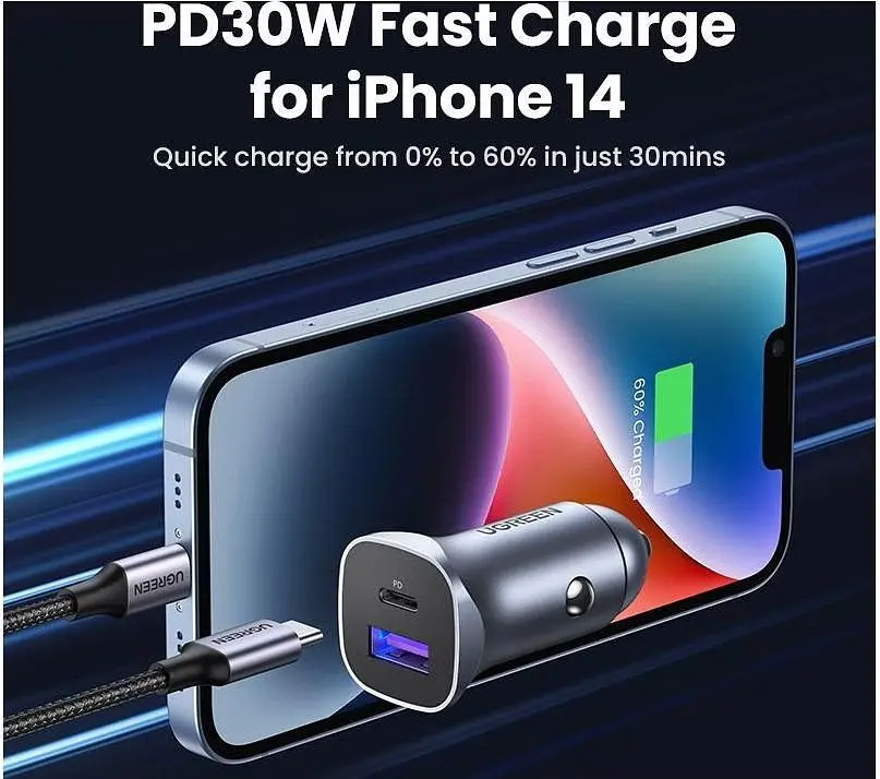 Автозарядка 2xUSB 30W (USB-C + USB-A) CD130 Ugreen (40858) - фото 6