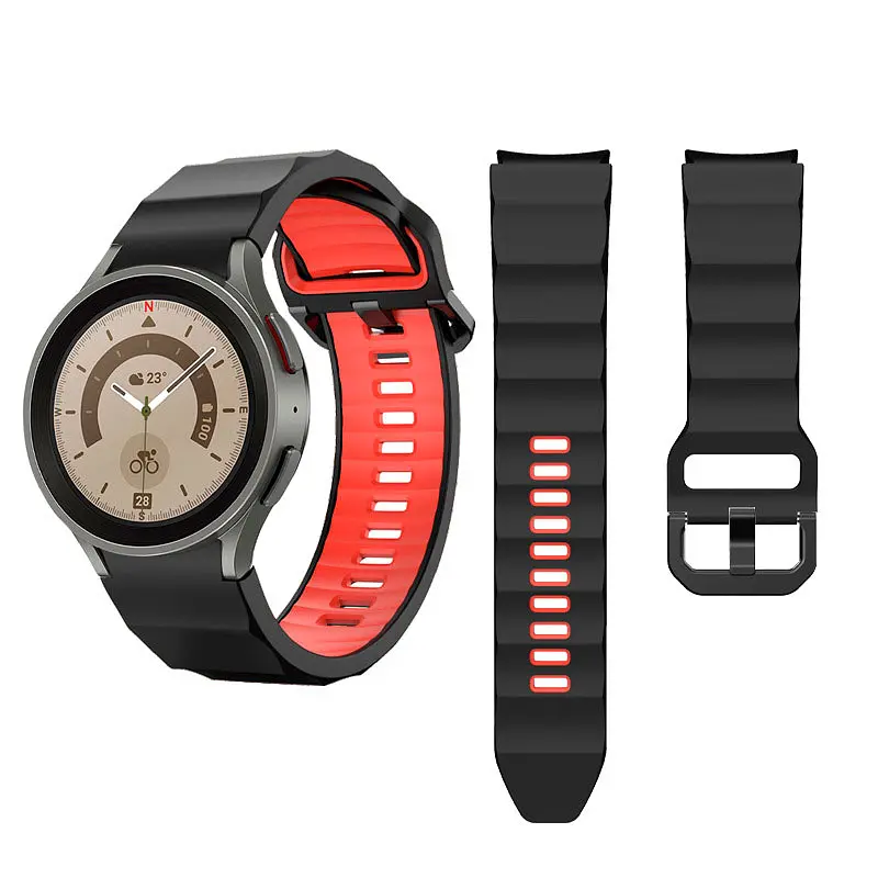 Ремешок для Samsung Galaxy Watch 6 40mm 6 44mm - черно-красный ширина крепления 20мм силикон Watchbands Ribbed (W11-4WB43811186) - фото 4