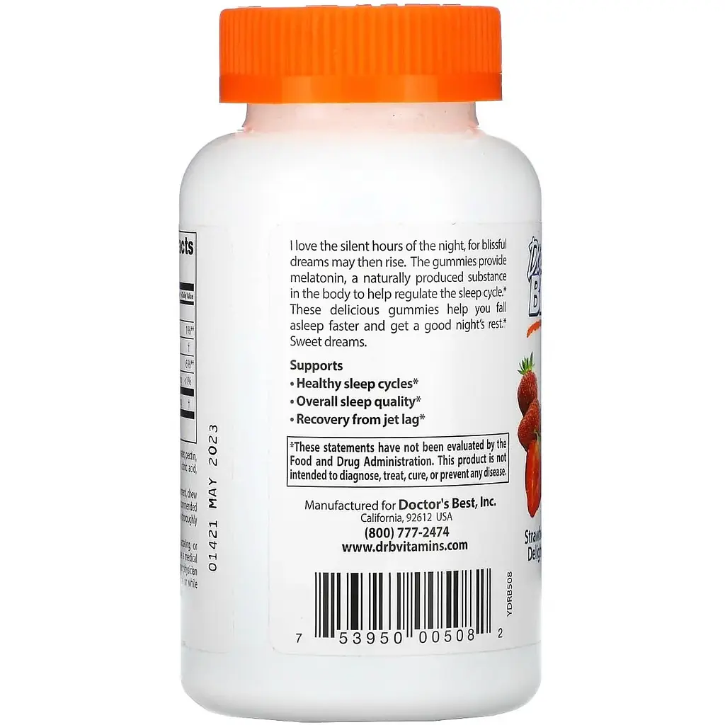 Мелатонін Doctor's Best Melatonin Gummies 5 мг 60 желейних цукерок зі смаком полуниці - фото 3