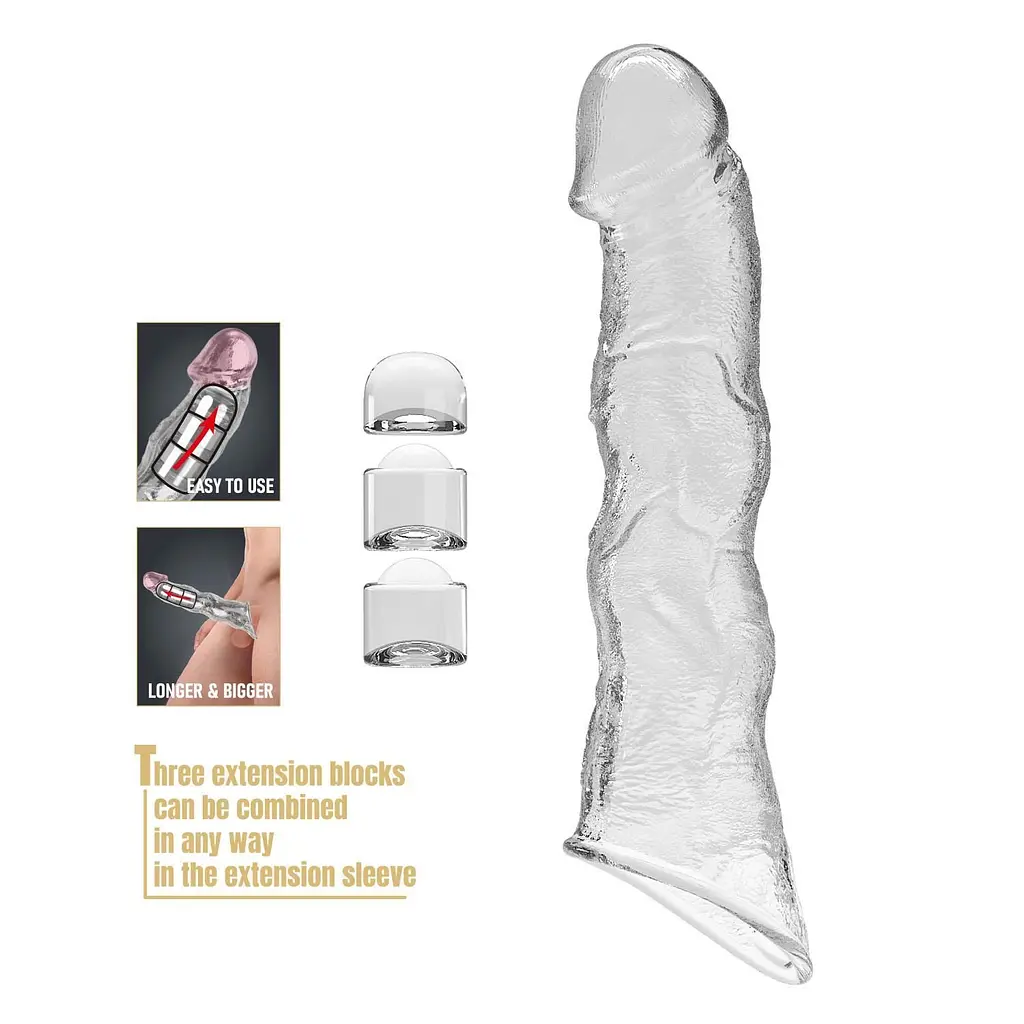 Насадка на пеніс Pretty Love Extension Penis Sleeve Blocks, 28 см (прозорий) - фото 3