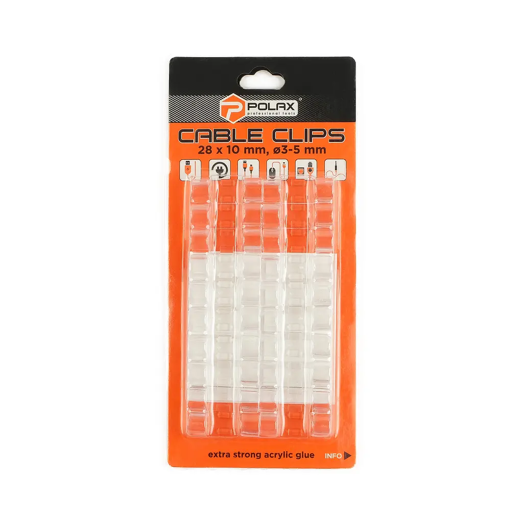 Кліпса кабельна Ø3-5 мм Polax самоклеюча 28х10 мм, 20 шт (37-172) - фото 2