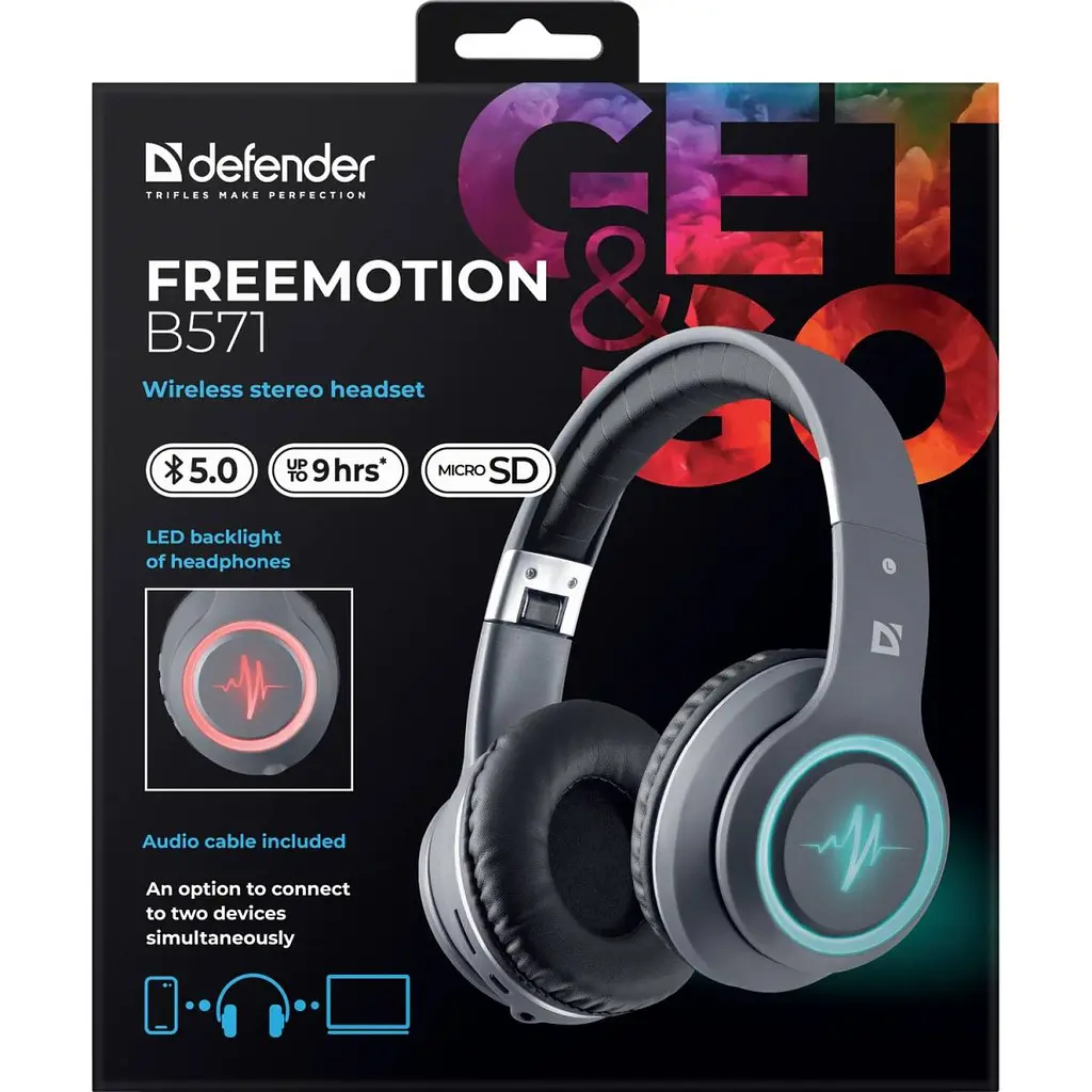 Гарнітура Defender FreeMotion B571 Bluetooth + 3.5 мм LED Gray (63571) - фото 7