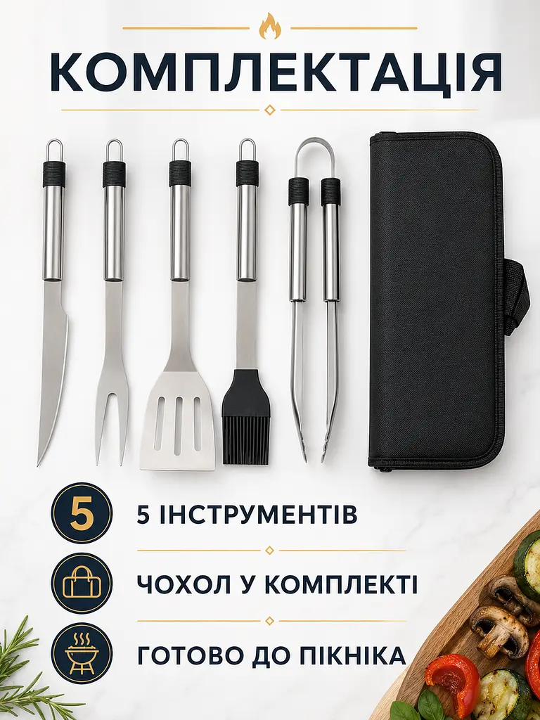 Набір для пікніка 5 в 1 з нержавіючої сталі 38 см у чохлі (49676024) - фото 3