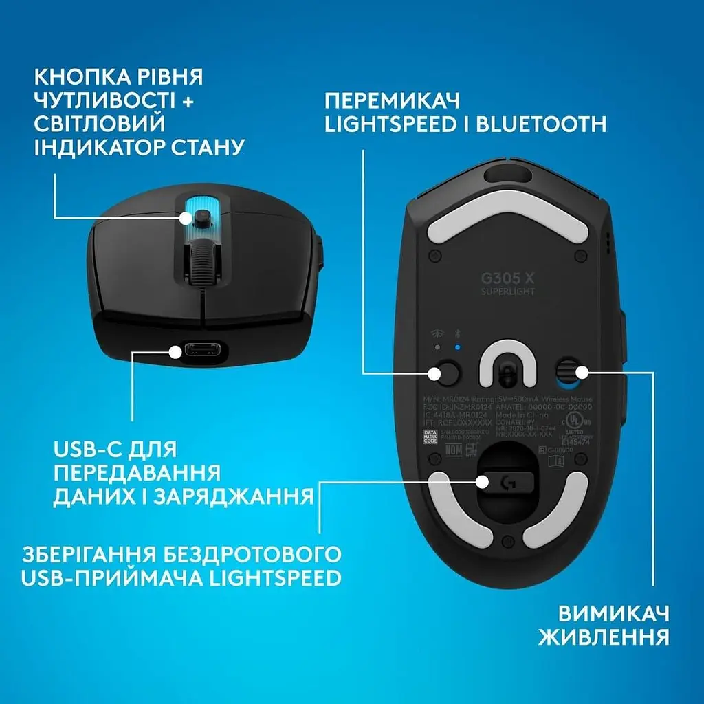 Мышь Logitech G305 X Superlight Wireless Gaming Mouse Black (910-007739) - фото 8