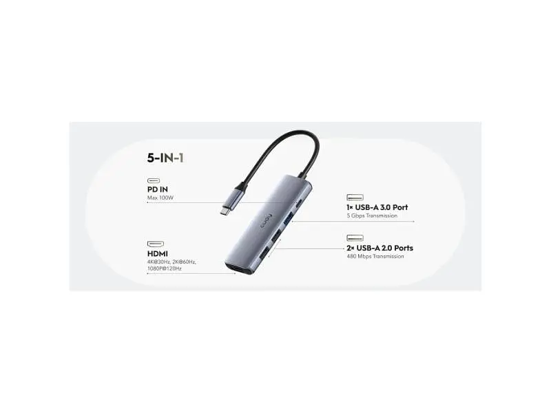 Док-станція CUDY 5-in-1 Grey (UH405) - фото 3