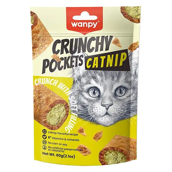 Ласощі для котів Wanpy Crunchy Pockets Chicken & Catnip Ванпі Хрусткі подушечки з Куркою та Котячою м'ятою 60 г