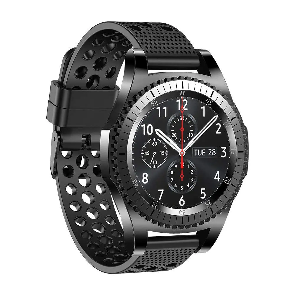 Силиконовый double перфорированный ремешок Watchbands для Samsung Galaxy Watch 46mm SM-R800NZSA черный ширина крепления 22мм (WB009BUBLEPERFBLACK146) - фото 2