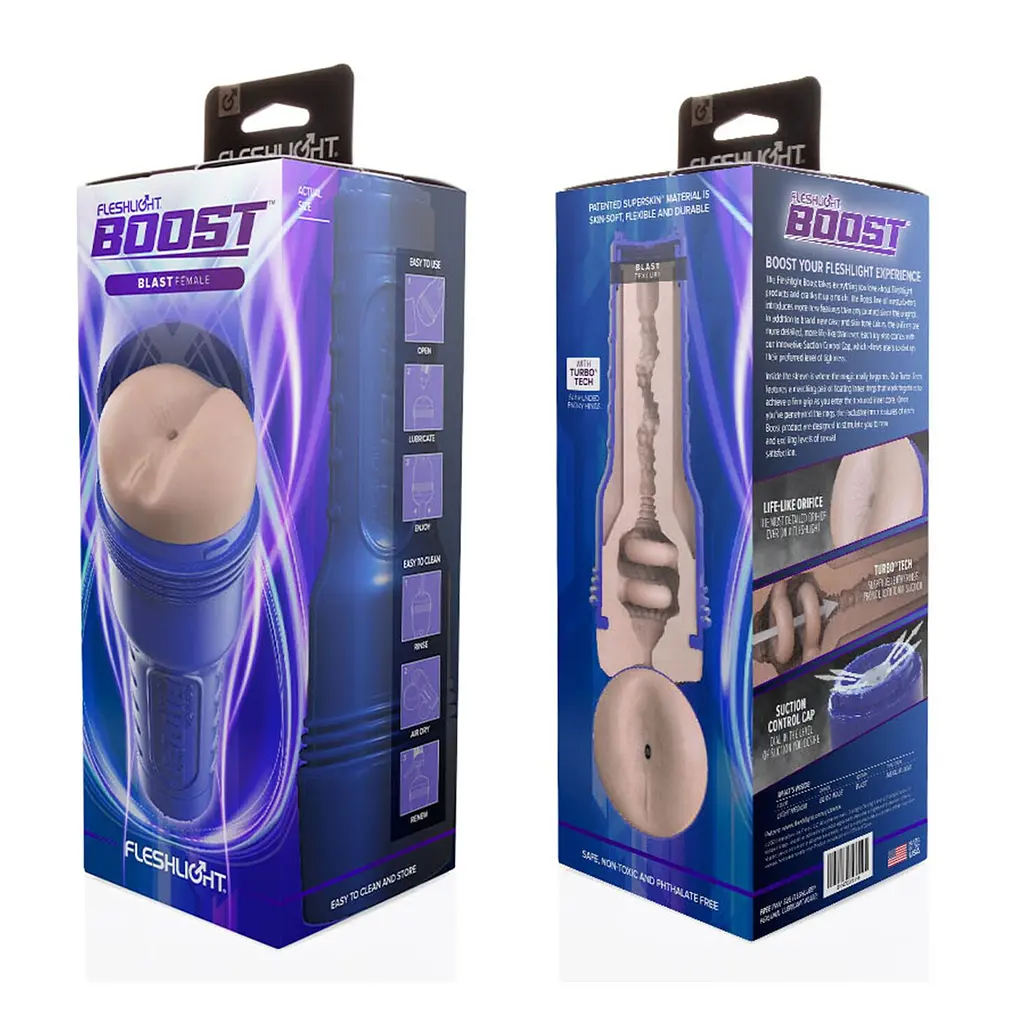Мастурбатор-попка Fleshlight Boost Blast Female Light Medium Flesh, плаваючі кільця Turbo Tech - фото 4