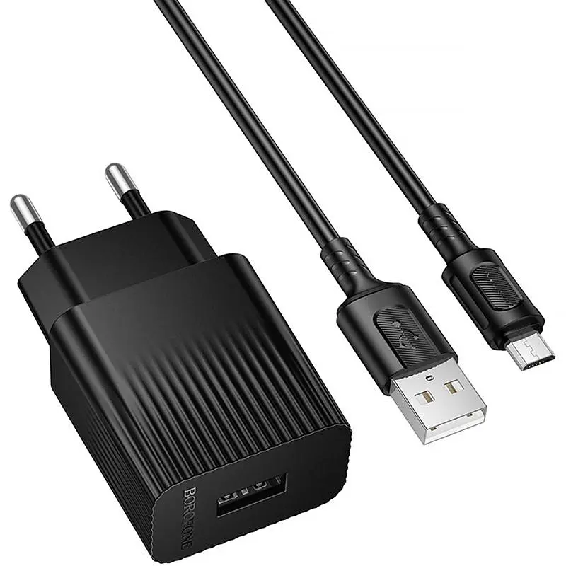 СЗУ Borofone BAS71A Source 10.5W (1USB-A) + кабель USB to MicroUSB Black - фото 2