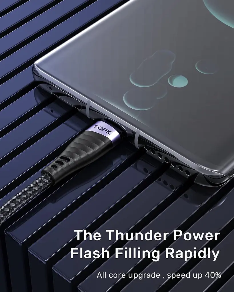 Кабель для заряджання iPhone TOPK, нейлоновий кабель преміумкласу USB-A до Lightning 2m MFI - фото 5