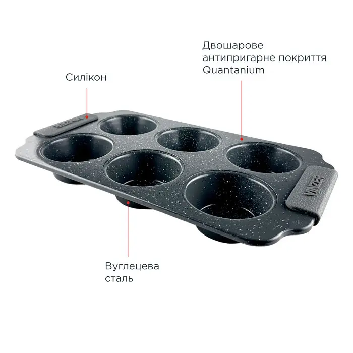 Форма для випікання маффінів прямокутна Vinzer Dolci Line 50784 3.5х17.8х30.5 см чорна - фото 4