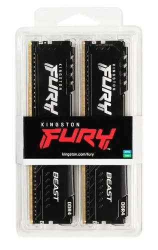 Пам'ять 8Gb x 2 (16Gb Kit) DDR4, 3200 MHz, Kingston Fury Beast, Black, 16-18-18, 1.35V, з радіатором (KF432C16BBK2/16) - фото 4