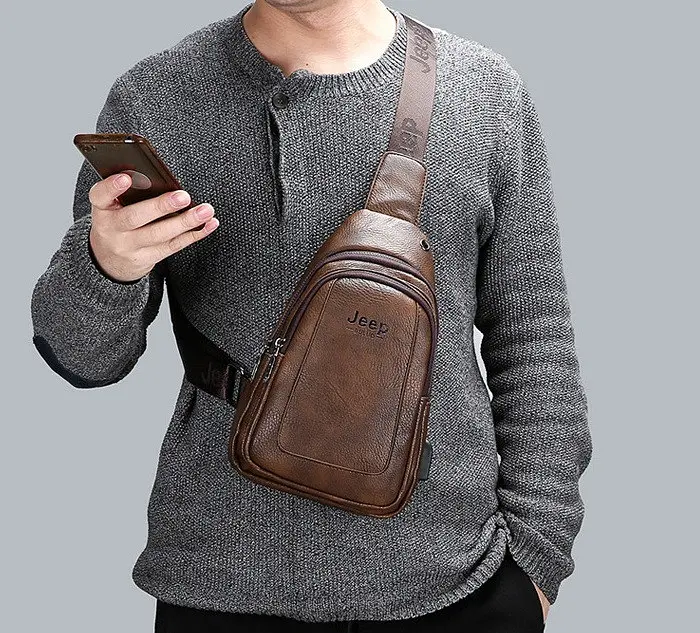 Сумка слінг чоловіча нагрудна крос-боді з портом USB Темно-коричнева (1122ТК) - фото 2