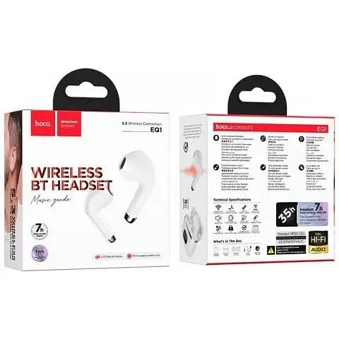 Бездротові навушники Hoco EQ1 Music Guide True Wireless BT Headset білі 6931474798503 - фото 3
