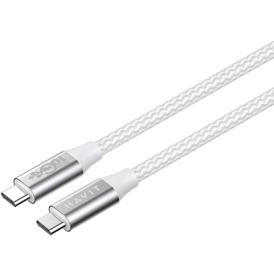 Кабель Havit HV-CB6290 PD100W 5A USB-C to USB-C 1 м белый (HV-CB6290) - фото 4