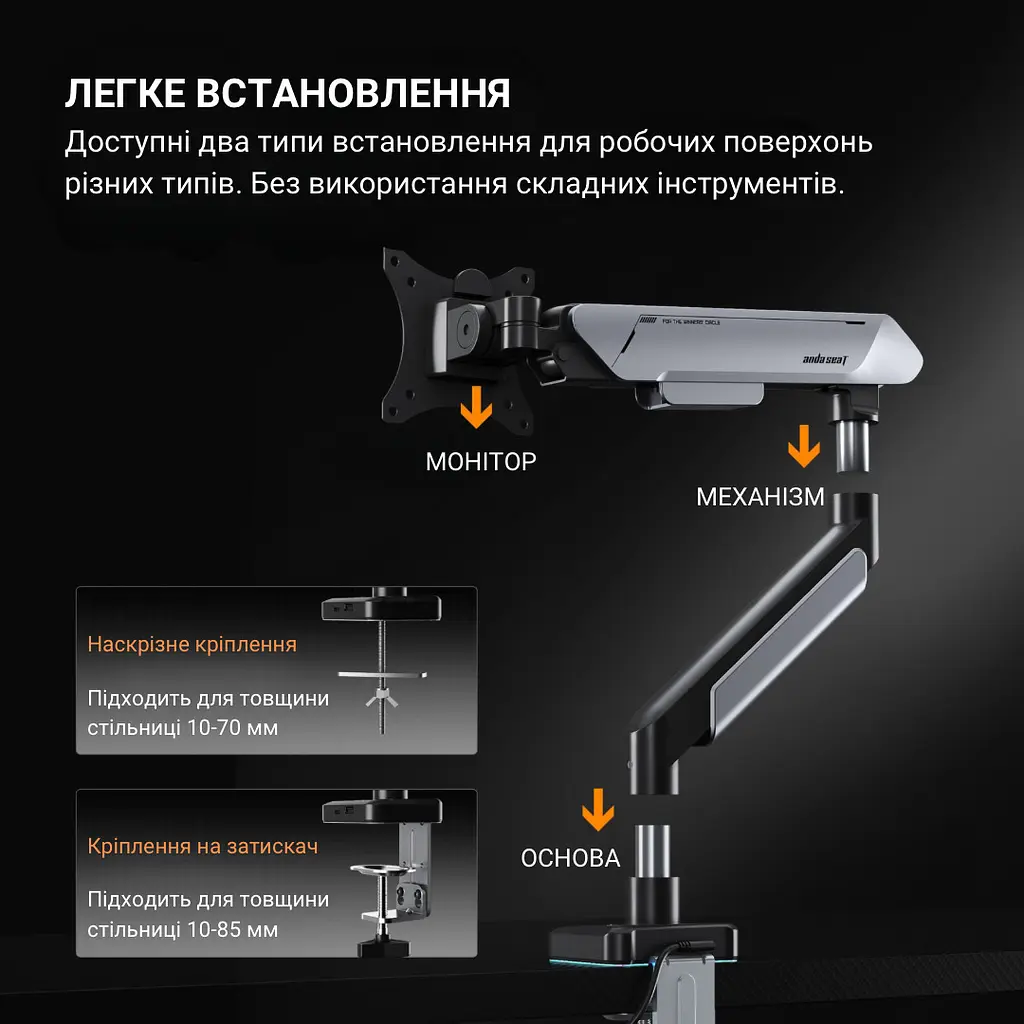Настільне кріплення для монітора Anda Seat Stealth Pro II RGB 17''-42'' Black (AD-W-A9X-1S-BB) [123487] - фото 13