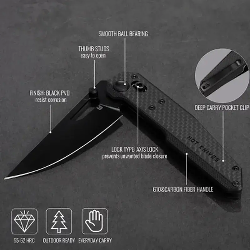 Ніж Hightron Sharplyn, 14C28N, G10 + CF, чорний, чорний клинок (HK01BLK) - фото 11