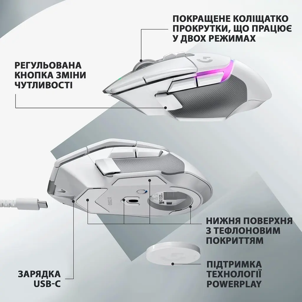 Бездротова миша Logitech G502 X Plus Wireless White (910-006171) - фото 7
