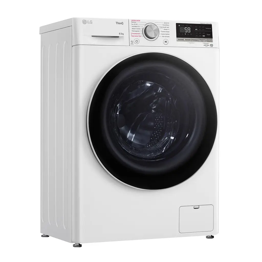 Пральна машина LG фронтальна, 8,5кг, 1200, A+++, 48см, дисплей, пара, інвертор, білий (F2V5GS0WW) - фото 2