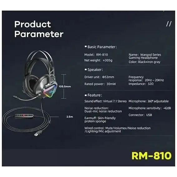 Навушники Remax LED Wargod Series Gaming Headphone RM-810 USB 7.1 - фото 3