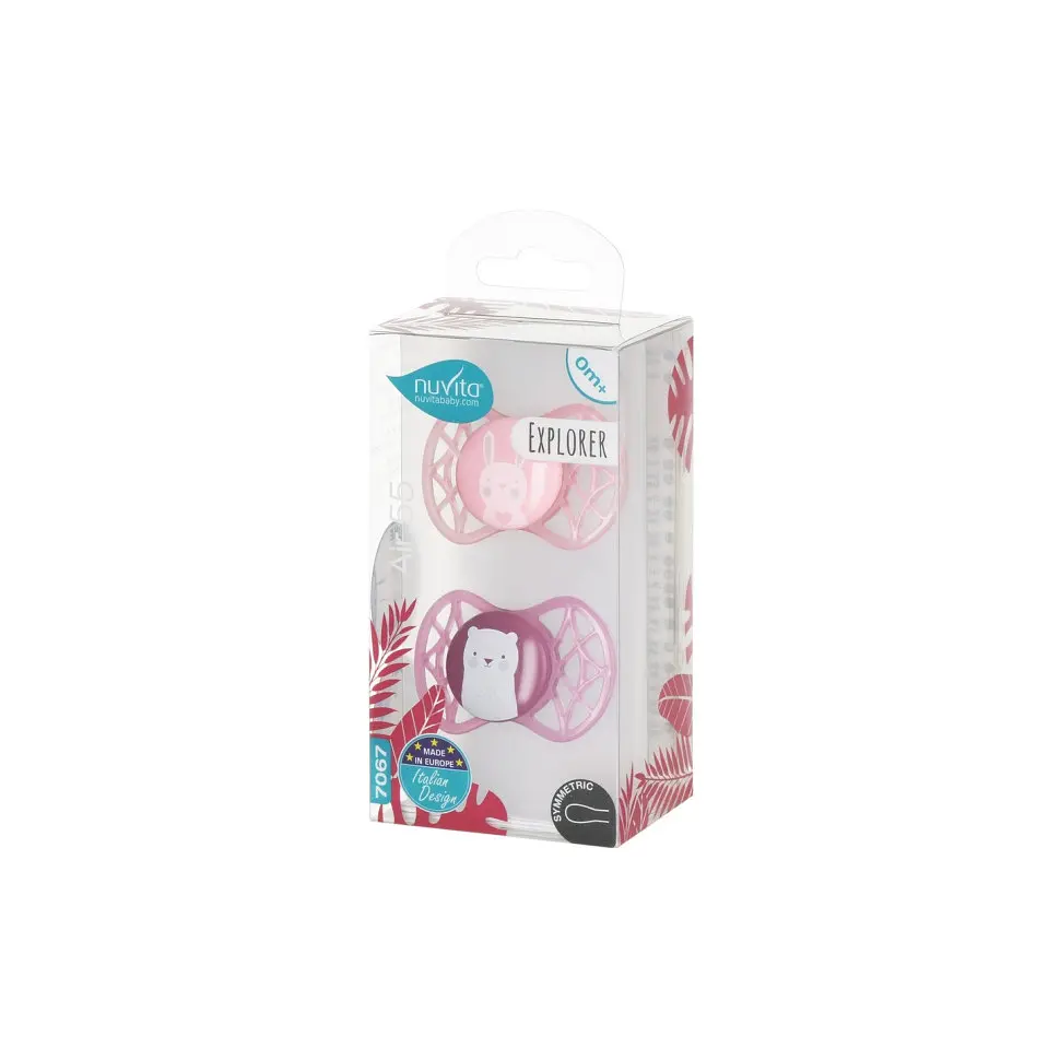 Пустышка Nuvita 7067 Air55 Explorer симметрическая 0m+ (заяц мишка) 2 шт NV7067F - фото 3