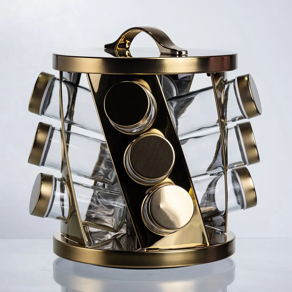 Карусель для специй 12 баночек по 100 мл Золото Yiwu HP-1369 - фото 4