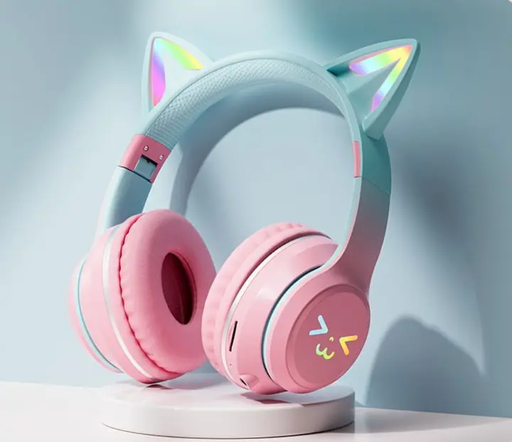 Дитячі бездротові навушники CATEAR BT618 з вушками та RGB-підсвіткою Bluetooth рожеві - фото 3