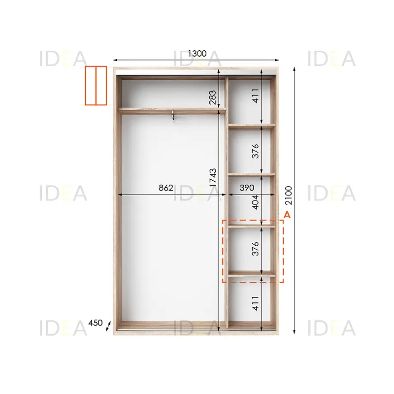 Шафа-купе Idea серія 5 130 x 45 x 210 см Дуб сонома Дзеркало - фото 2