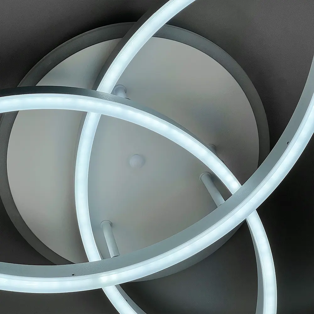 Светодиодная белая люстра на 3 кольца 77х80 см с пультом и RGB подсветкой Line F | Ст. A55067/3A RGB WT - фото 3