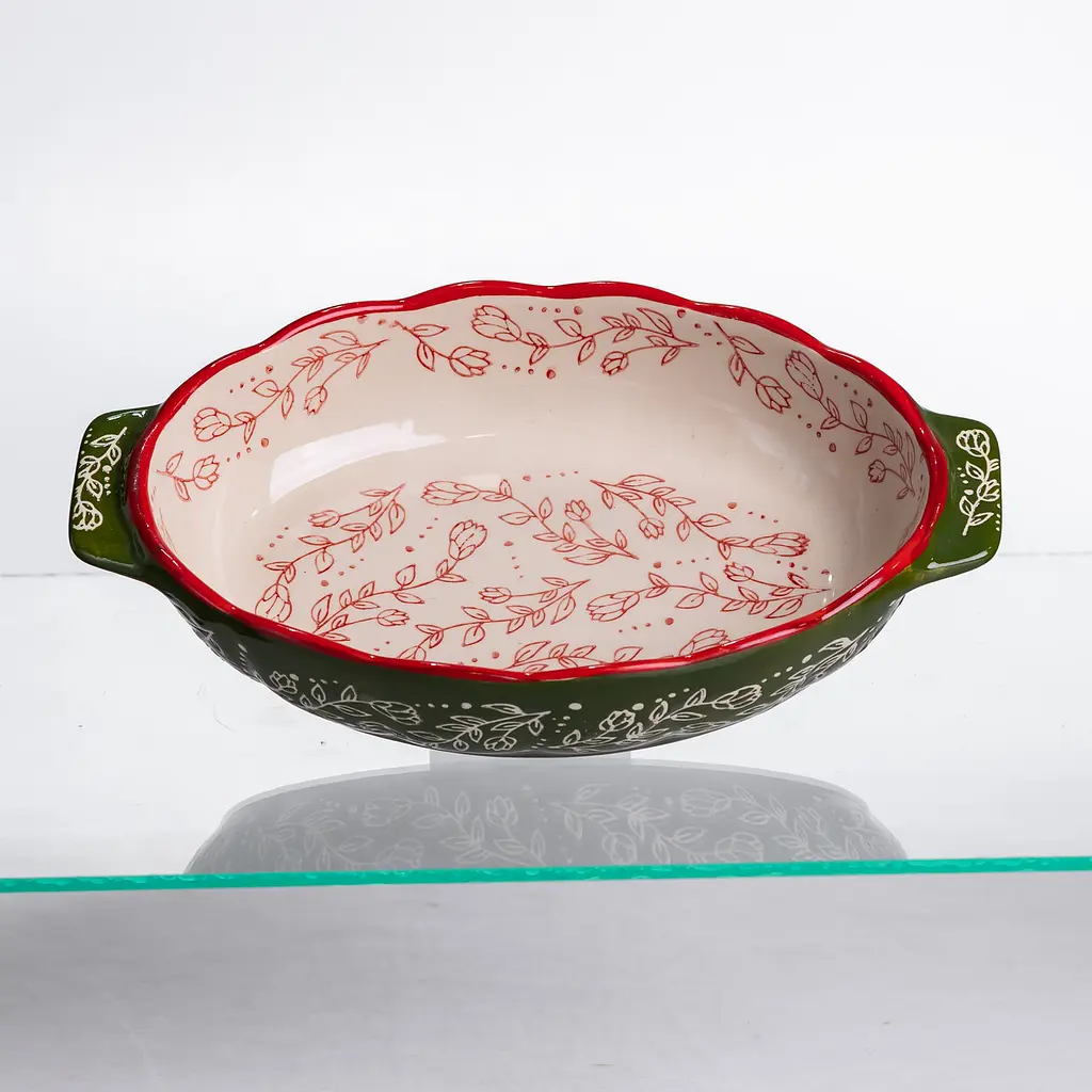 Форма для запекания Vintage 25×15×5 (см) овальная форма для выпекания в духовке с ручками Зеленый Yiwu HM05-01 - фото 2