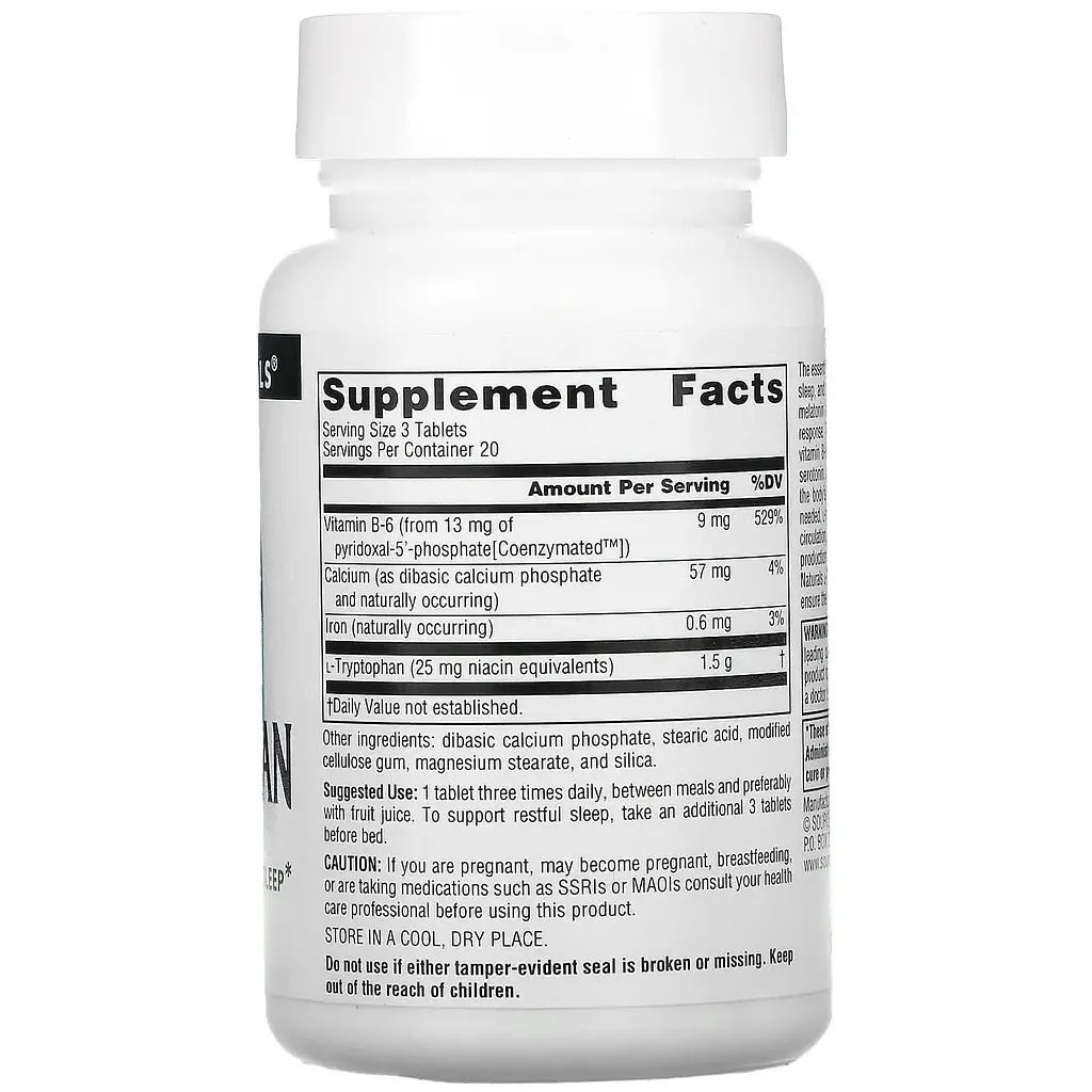 Триптофан коферментний Source Naturals L-Tryptophan with Coenzyme B-6 500 мг 60 таблеток - фото 2