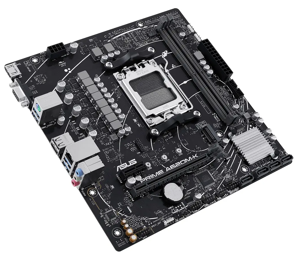 Материнська плата AM5 Asus PRIME A620M-K, A620, 2xDDR5, Int.Video (CPU), 4xSATA3, 1xM.2, 1xPCI-E 4.0 x16, 1xPCI-E 3.0 x1, Realtek 5.1, Realtek 1Gb, 4xUSB3.2/6xUSB2.0, VGA/HDMI, MicroATX - фото 4