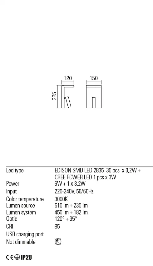 Бра Redo AGOS AP LED 1x6W+1x3W 3000K BLACK (5.1.2) 01-1500 - фото 3