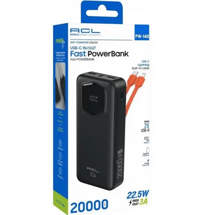 Зовнішній акумулятор Power bank ACL PW-140 20000 mAh PD22,2W+QC3.0 батарея швидке заряджання Чорний - фото 5