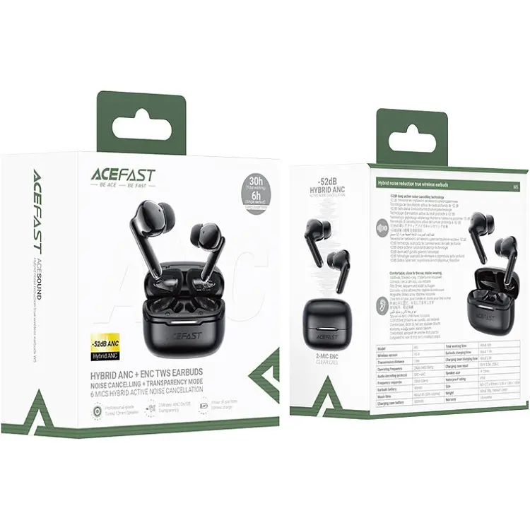Навушники TWS Acefast W5 hybrid noise reduction чорний - фото 5