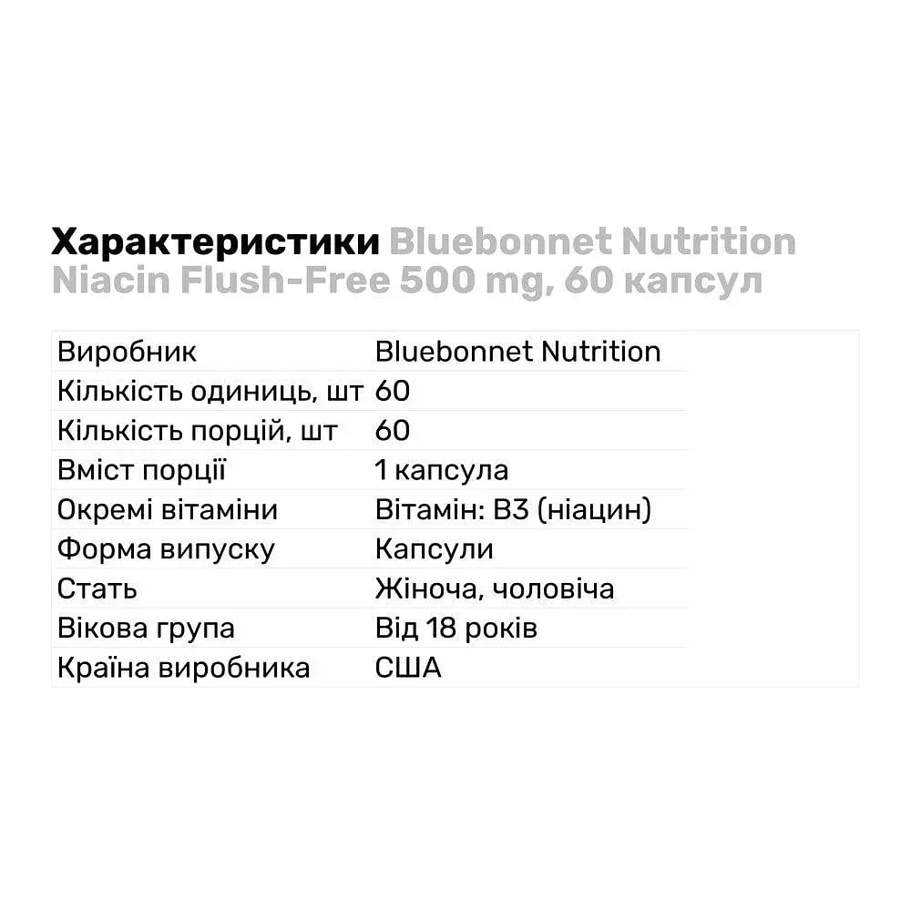 Вітаміни та мінерали Bluebonnet Nutrition Niacin Flush-Free 500 мг 60 капсул - фото 2