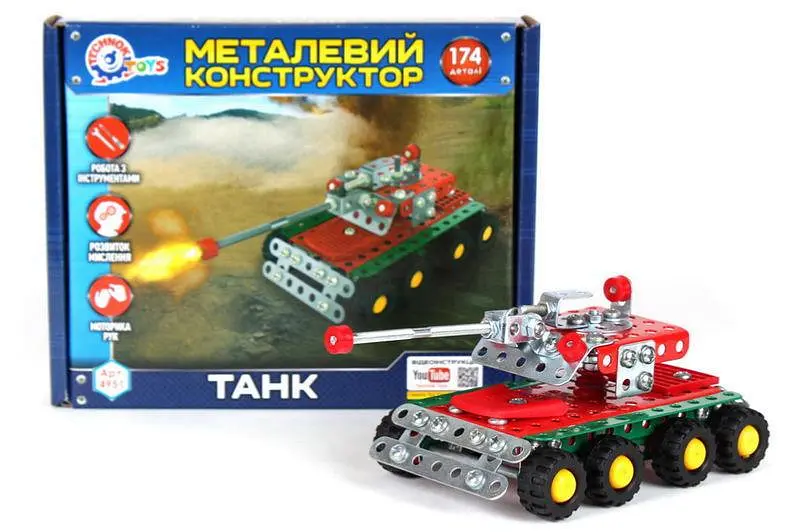 Конструктор металевий 4951 "Танк" 174 дет. в коробці ТЕХНОК - фото 2