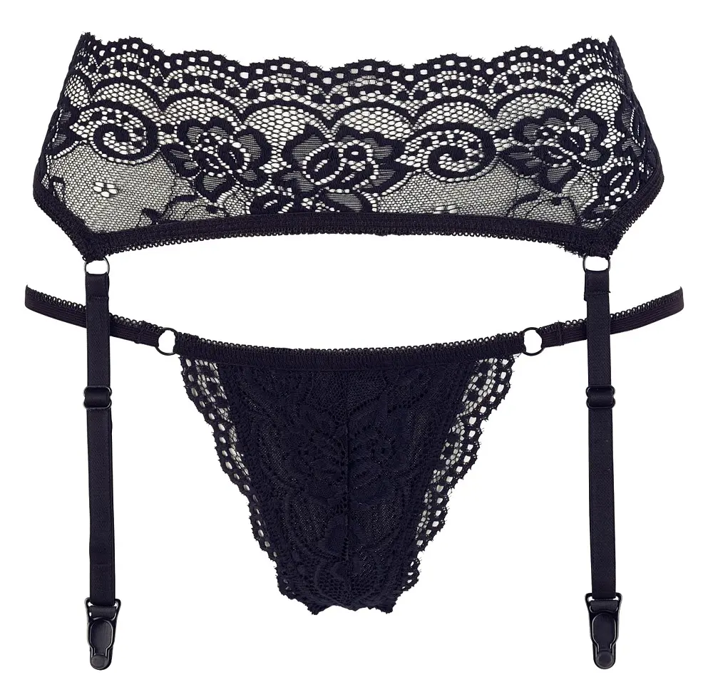 Стринги з поясом для чулок Cotelli Collection String & Suspender Belt black, M Cottelli 513223218741031 90468 - фото 3